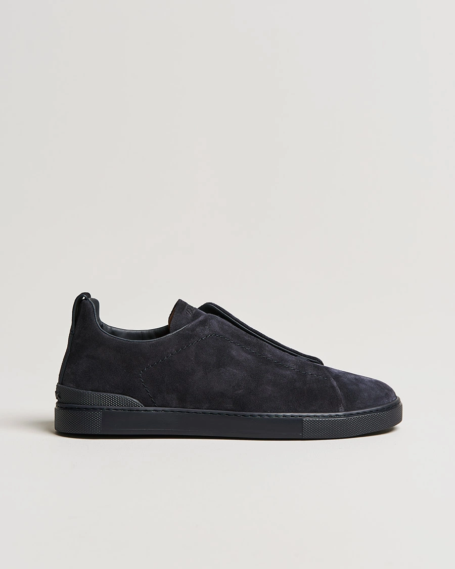 Zegna NAVY SUEDE TRIPLE STITCH SNEAKER