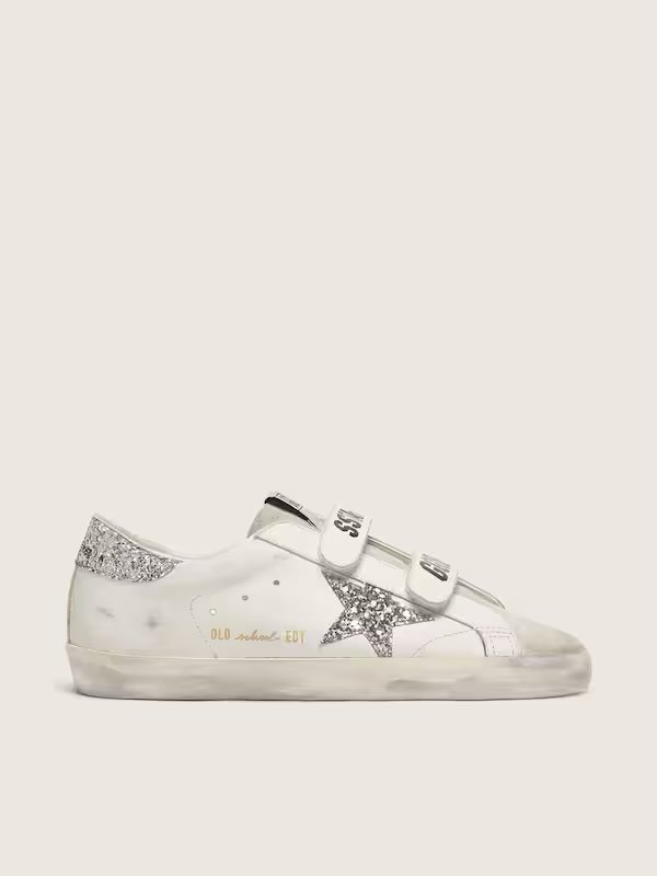 Golden Goose Old School trainers with silver glitter star and ice-gray suede tongue