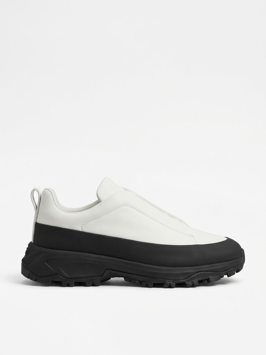 Zegna Triple Stitch™ Monte slip-on sneaker in a white and black